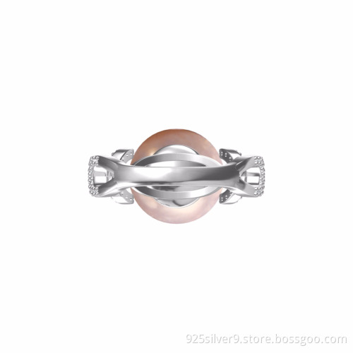 Customized manufacture colour 925 sterling silver ring with CZ&fresh water pearl